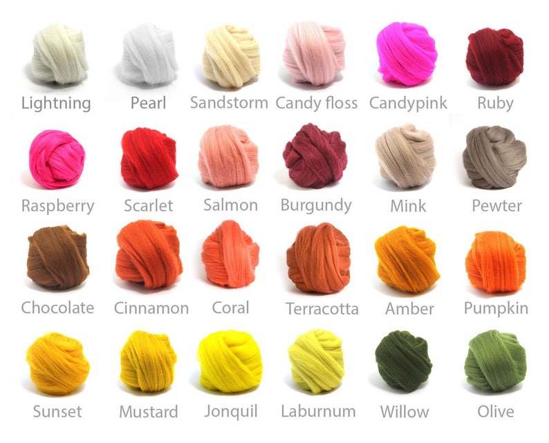May include: A collection of colorful yarn skeins in various shades, including Lightning, Pearl, Sandstorm, and Ruby. Each skein is labeled with its color name, offering a diverse palette for crafting projects. The image showcases a range of hues from soft pastels to vibrant jewel tones.