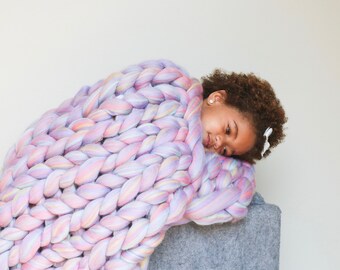 Chunky knit throw/blanket. 100% merino wool. Handmade in the USA.