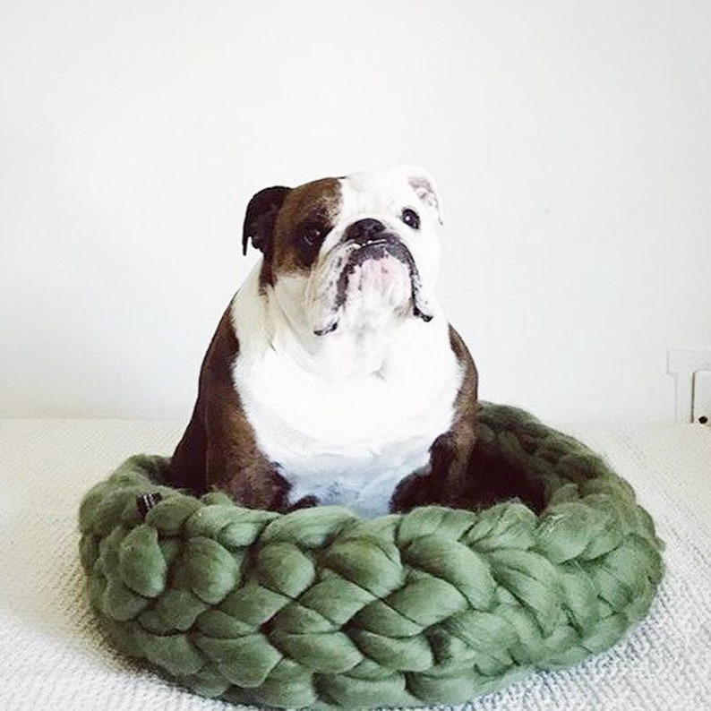 Chunky knit PET BED. 100% merino wool. Handmade in the USA. image 3