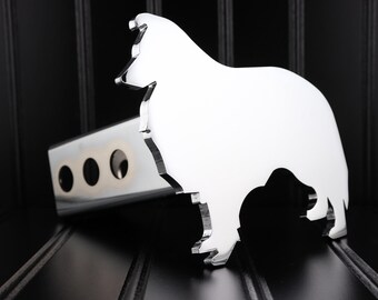 Cubierta de enganche cromada para Sheltie (perro pastor de Shetland): compatible con receptores de enganche de 2"