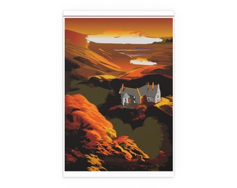 Scottish highland house #6 (illustrated scotland landscape art) Fine Art Posters