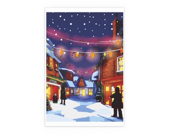 Street christmas eve. (illustrated scotland landscape  christmas art) Fine Art Posters