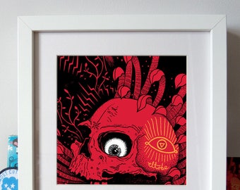Serigrafía de cráneo, arte de pared, ilustración, póster, el tobe