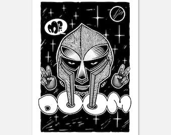 Lámina artística con retrato de MF Doom / Póster con ilustración del rapero / Decoración de pared con impresión giclée de bellas artes