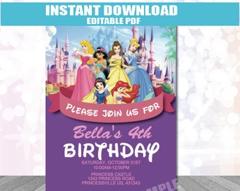Princess Party Invitation INSTANT DOWNLOAD editable PDF Princess Invitation