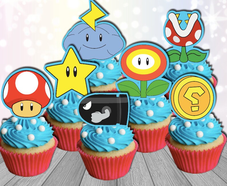 Super Mario Party Cupcake Toppers Printable Mario Birthday - Etsy