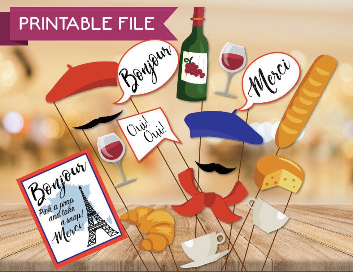 French Theme Party Photo Booth Props Travel Photo Booth Props Etsy
