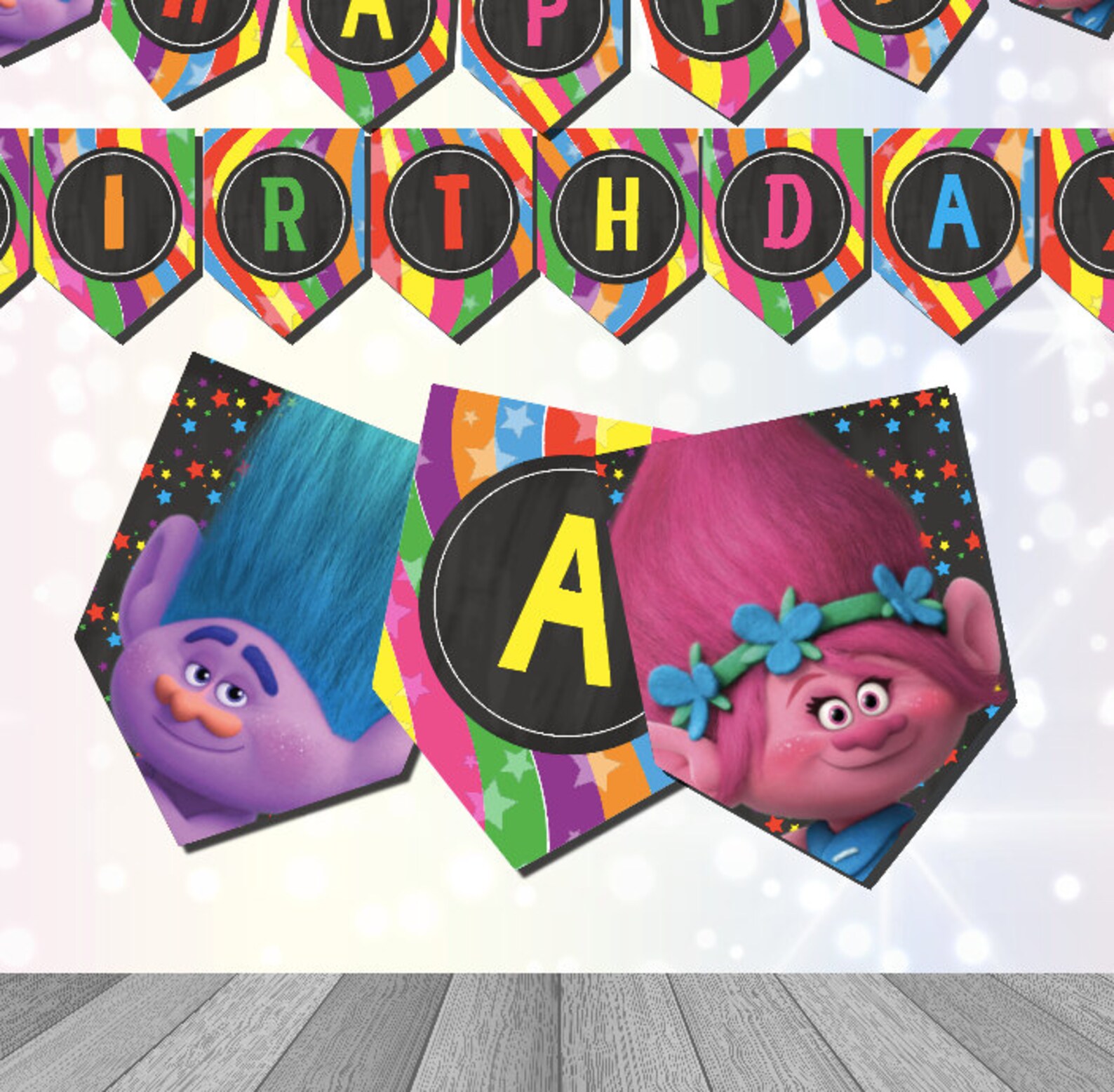 Trolls Birthday Banner Bunting Digital Download Printable - Etsy
