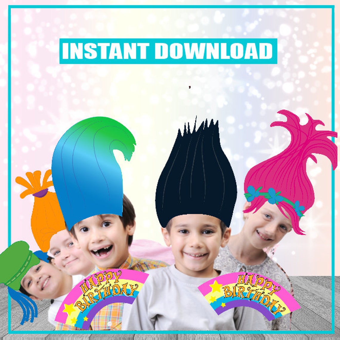 Trolls Birthday Photo Booth Props Printable Trolls Birthday - Etsy