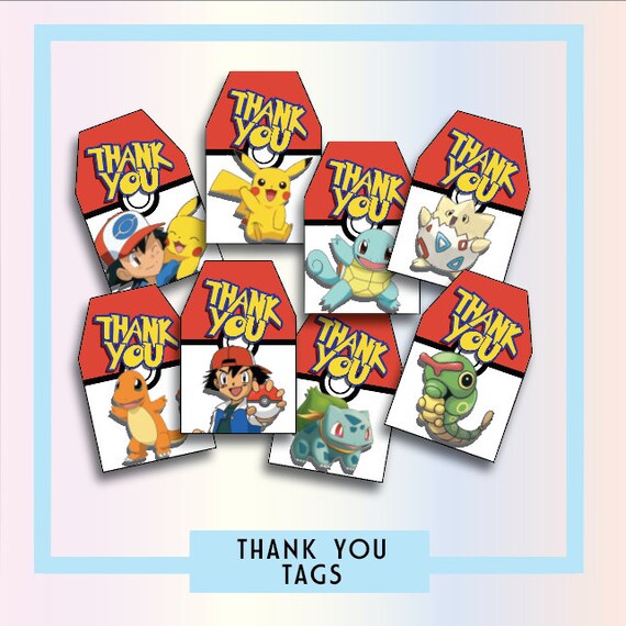 Pokemon Go Thank You Tags Party Favor Pokemon Birthday Etsy
