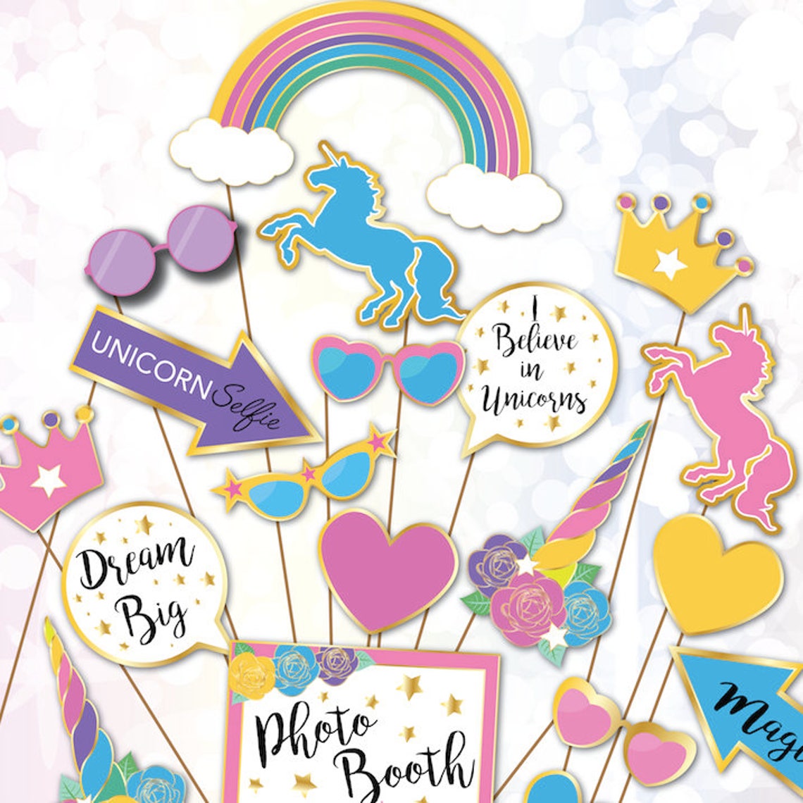 Unicorn Photo Booth Props Printable Unicorn Party Printables - Etsy