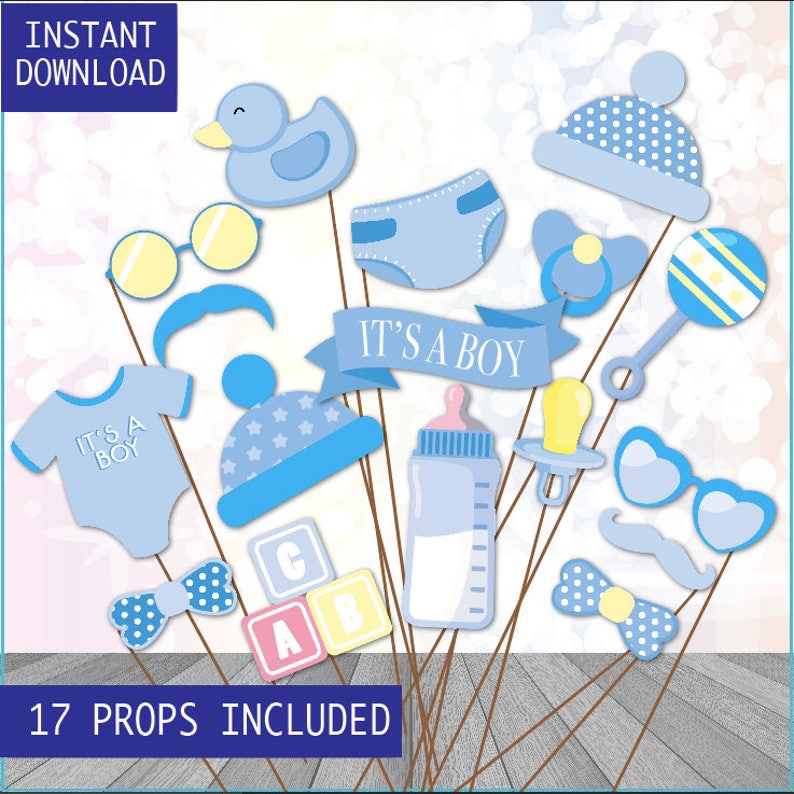 Baby Shower Photo Booth Props Printable Blue Baby Shower Props - Etsy