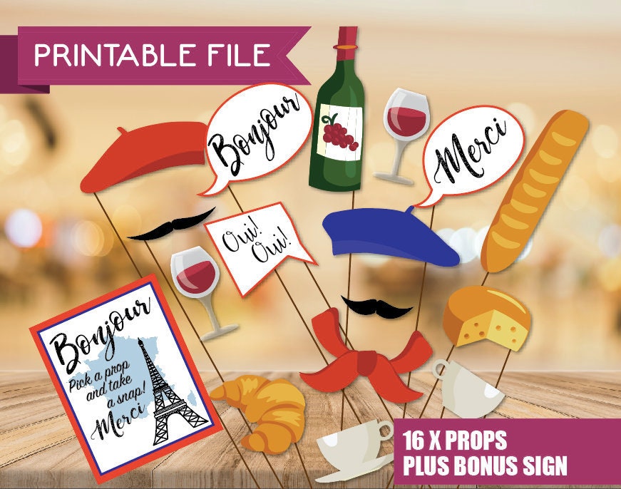 French Theme Party Photo Booth Props Travel Photo Booth Props Etsy UK