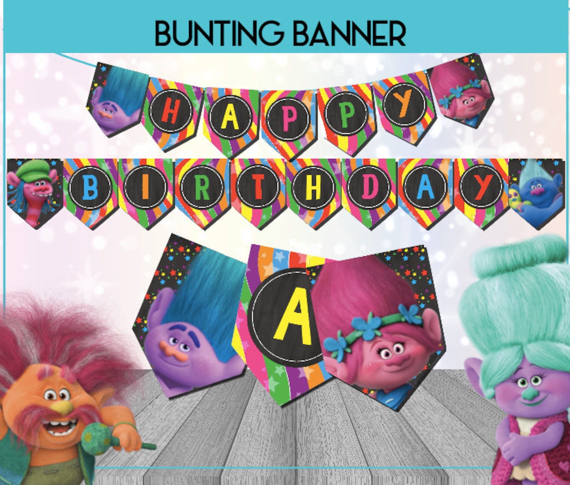 Trolls Birthday Banner Bunting Digital Download Printable - Etsy
