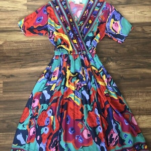 Vintage Abstract Colorful Midi Dress Size S - L Bold Print