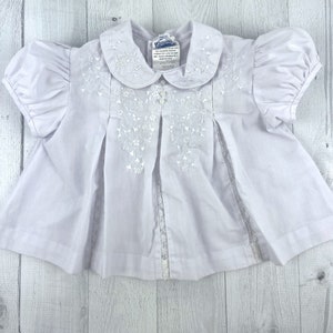 3-6 Month Vintage White Dress with Intricate White Embroidery of Flowers & Hearts, Lace Pleating, Decorative Buttons, Peter Pan Collar, Sash