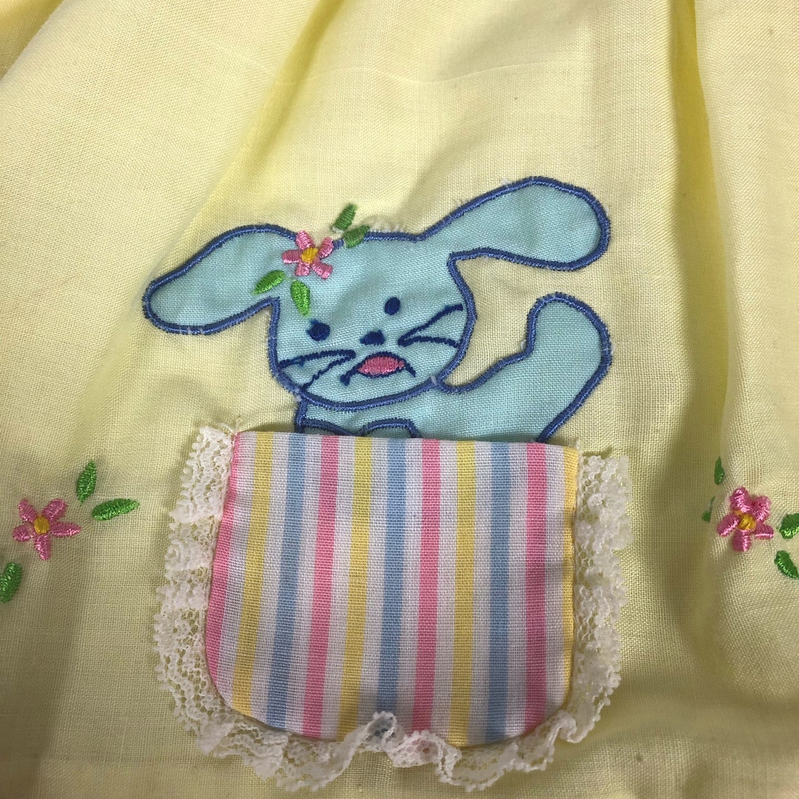 Vintage Yellow Dress with Silly Blue Bunny Rabbit Popping out | Etsy