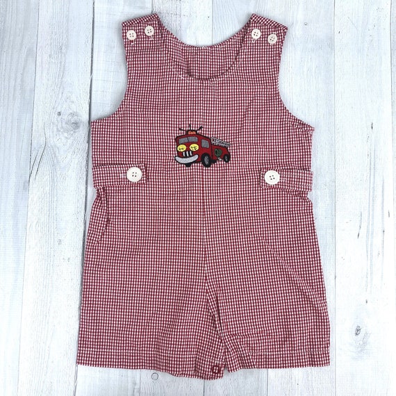 18 Month Red & White Gingham Print Shortall Rompe… - image 1