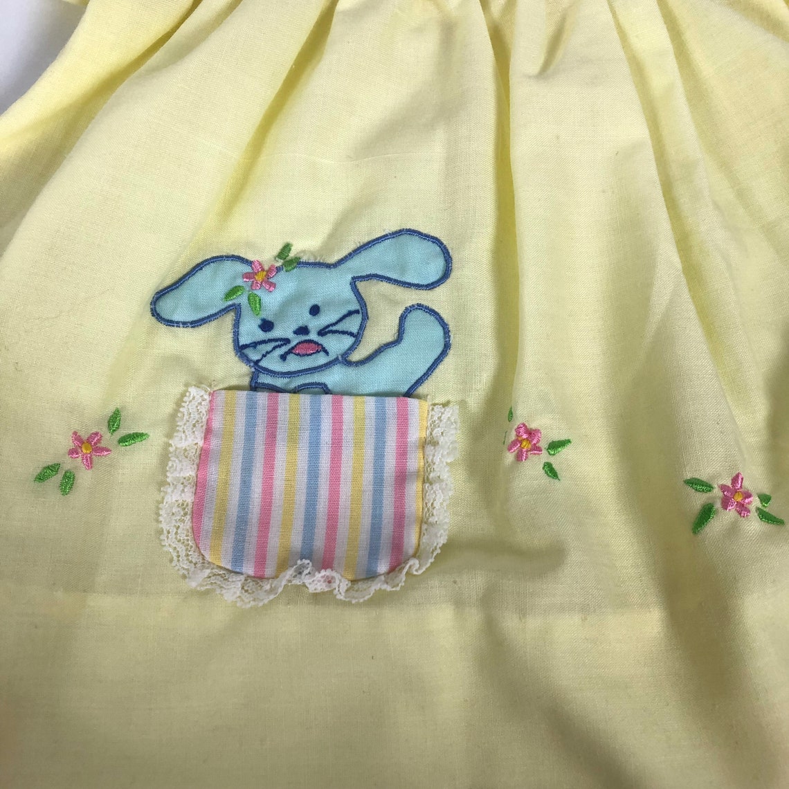 Vintage Yellow Dress with Silly Blue Bunny Rabbit Popping out | Etsy