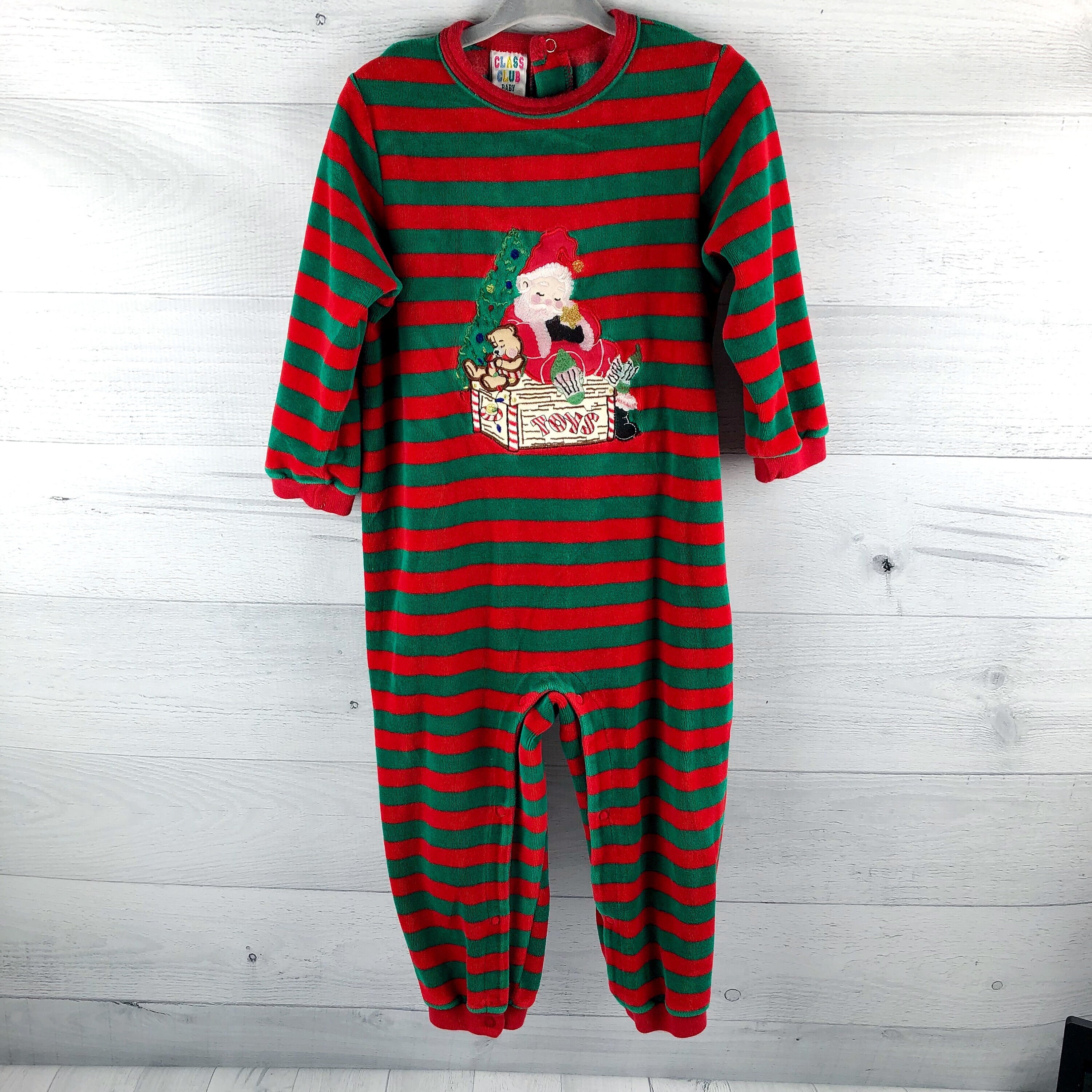 24 Month Red & Green Velvet Striped Pajamas With Embroidered - Etsy