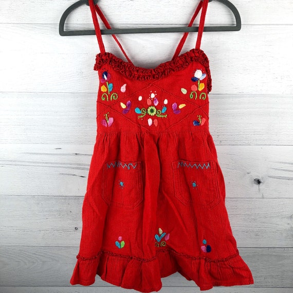 4T Red Sleeveless Dress with Beautiful Embroidery… - image 1