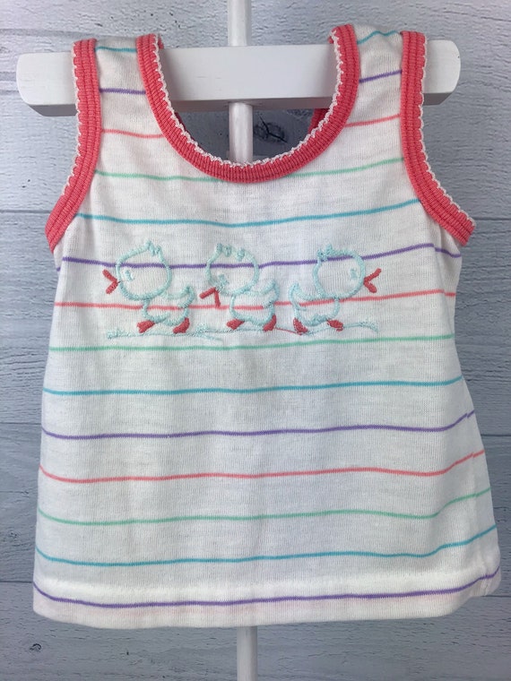 18 Month Vintage White Striped Tank Top with Pink,