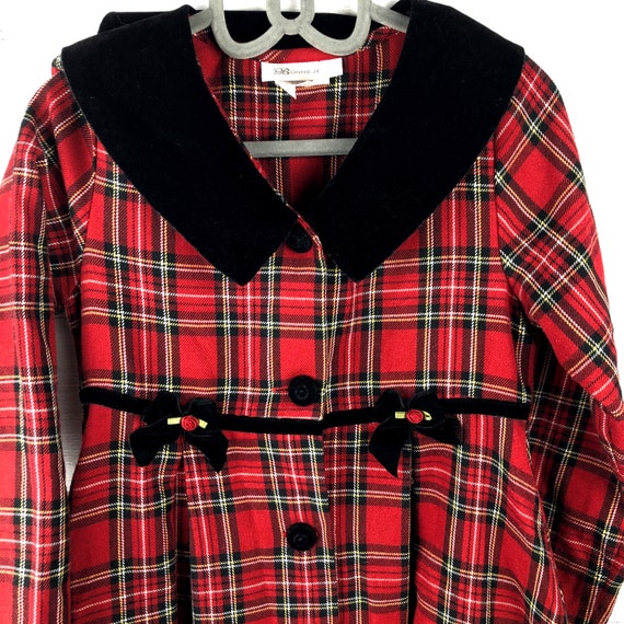 6X Red Plaid Long Sleeve Coat Dress with Black Ve… - image 3