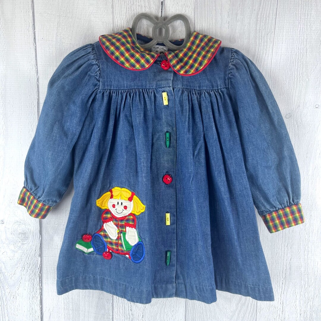 Kid Girl Blue Lapel Love Denim Dress