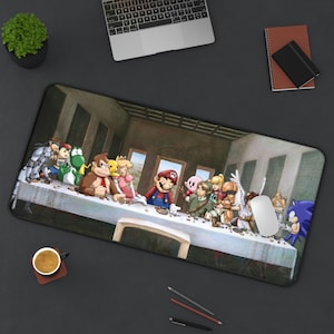 最後の晩餐 ビデオゲーム ゲーマー デスクマット マウスパッド マウスパッド ゲーマーギフト ビデオゲーム マウスパッド テーブルを囲むビデオゲームキャラクター マウスパッド