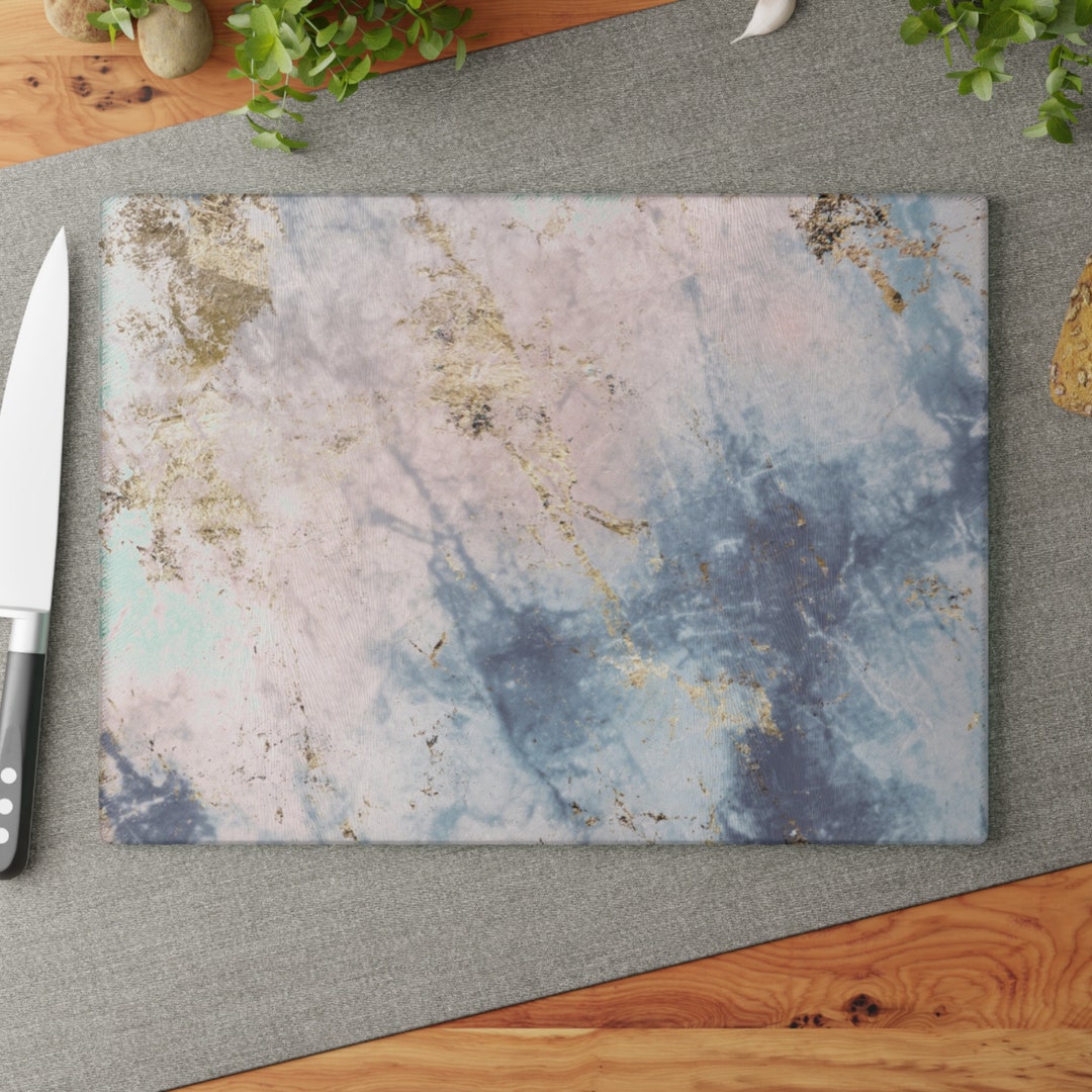 Pink and Blue Marble Glass Cutting Board Abstract Pattern Etsy