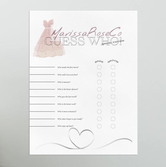 Guess Who Bride or Groom Bridal Shower Game Fun Unique Wedding Shower ...