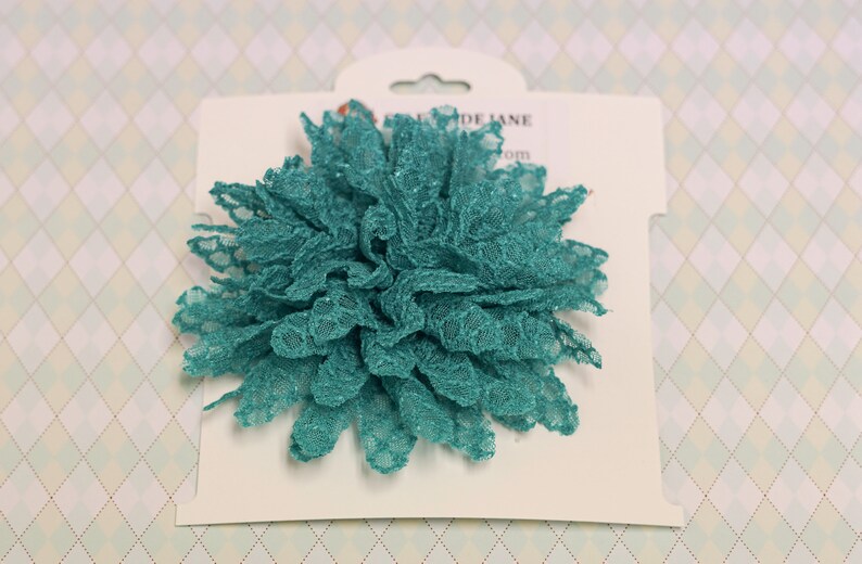 toddler flower chain pattern embroidered lace alligator hair clip kid deep teal turquoise lace flower Flower Clip child adult