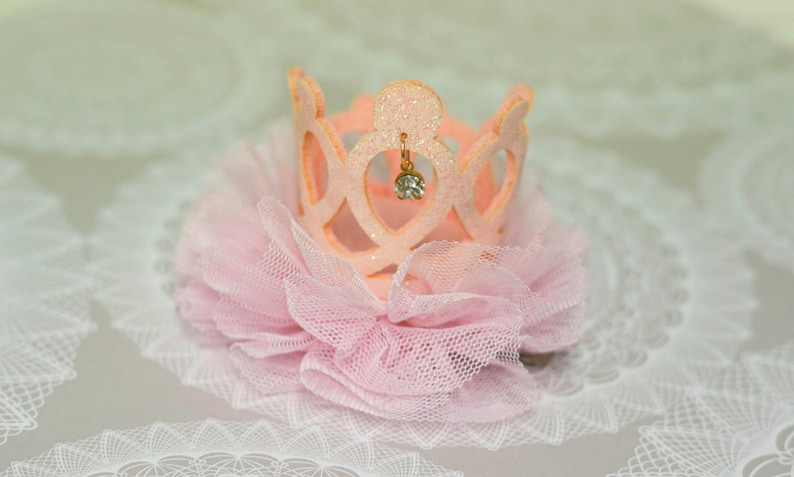 baby clear crystals light pink toddler iridescent glitter crown kid tulle mesh Princess Crown Hair Clip child adult newborn