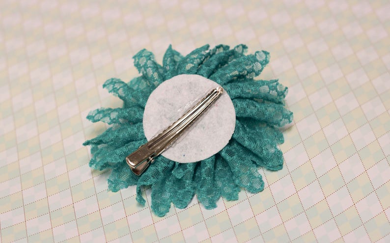 toddler flower chain pattern embroidered lace alligator hair clip kid deep teal turquoise lace flower Flower Clip child adult