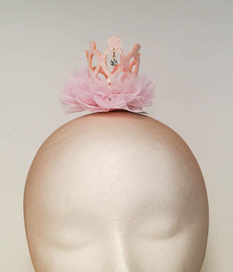 baby clear crystals light pink toddler iridescent glitter crown kid tulle mesh Princess Crown Hair Clip child adult newborn