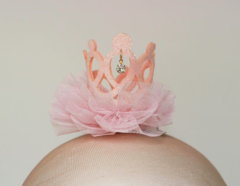 baby clear crystals light pink toddler iridescent glitter crown kid tulle mesh Princess Crown Hair Clip child adult newborn
