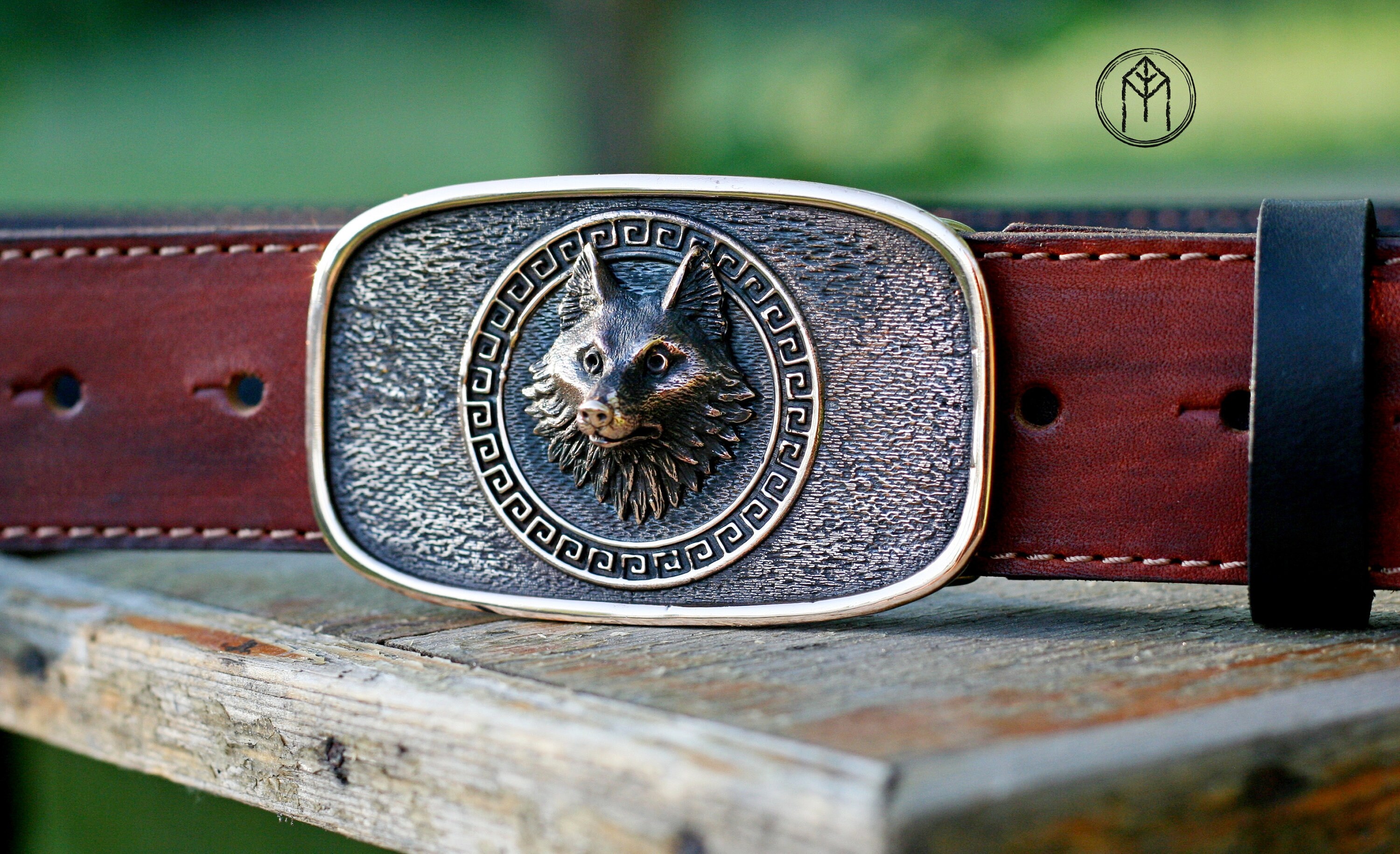Leather belt bronze buckle Wolf head Denim belt Etsy