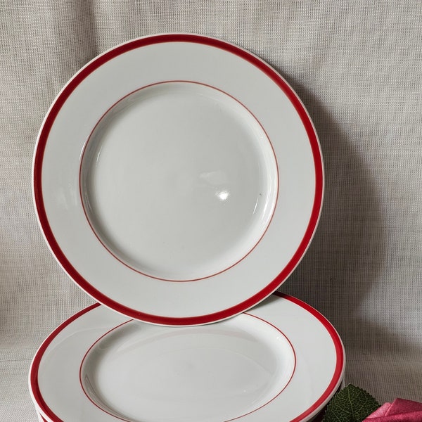 Set of 6 Block Spal Lisboa White with Red line bone china saucer salad bread dessert 6.5" plate made in Portugal