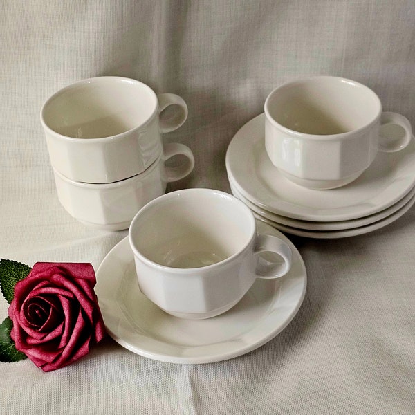 4 Sets VILLEROY & BOCH Luxembourg 1748 Cup And Saucer tea set Stackable white vitro Porcelain