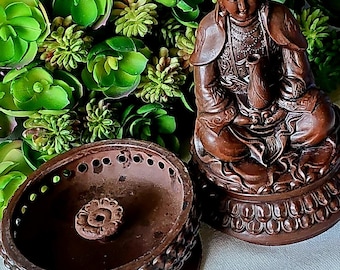 Meditation Buddha Ceramic Incense Burner Decor Figurine Statue Ornate Carved