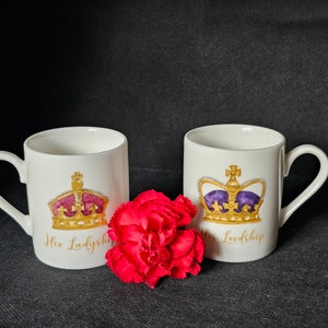 Pair Harvest Green Studio Porcelain Fine China His LORDSHIP Her LADYSHIP demitasse cup anniversary wedding gift royalty designed in England