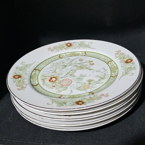 Vintage 5 Mikasa retired KABUKI pattern L9011 Fine Porcelain china green floral Design bread dessert salad Plate 7-3/4”