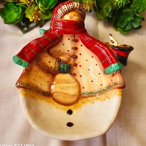 Snowmates by Noble Excellence earthenware Snowman candy dessert appetizer dish bowl Christmas holiday decor