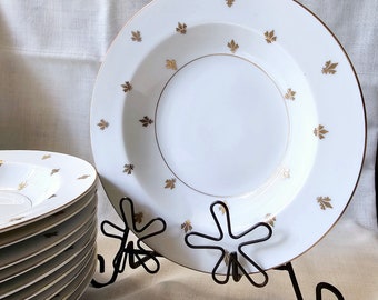 Vintage Eschenbach Bavaria Plate Set of4 Bowls 8": Suzette Gold Fleur-de-Lis Porcelain