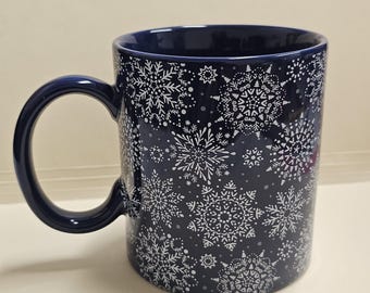 Chic and Tonic Snowflake Coffee Mug Blue & White Ceramic 16 oz