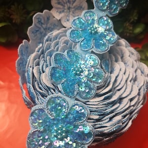 3 - appliques de 5 cm avec perles et paillettes bleu aqua pour épingles de loisirs créatifs