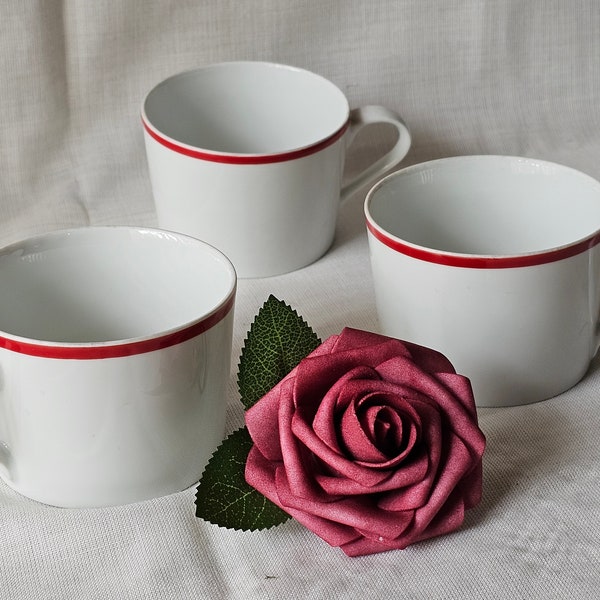 Replacement Set of 3 Block Spal Lisboa White with Red line classic design bone china Coffee Tea Cup made in Portugal