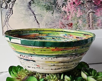 Unique and Colorful Handcrafted Recycled Magazine Paper 6" Bowl / Decor