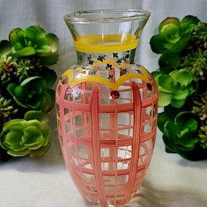 Tracy Porter floral hand-painted 5.5&quot; yellow and orange art on clear glass vase