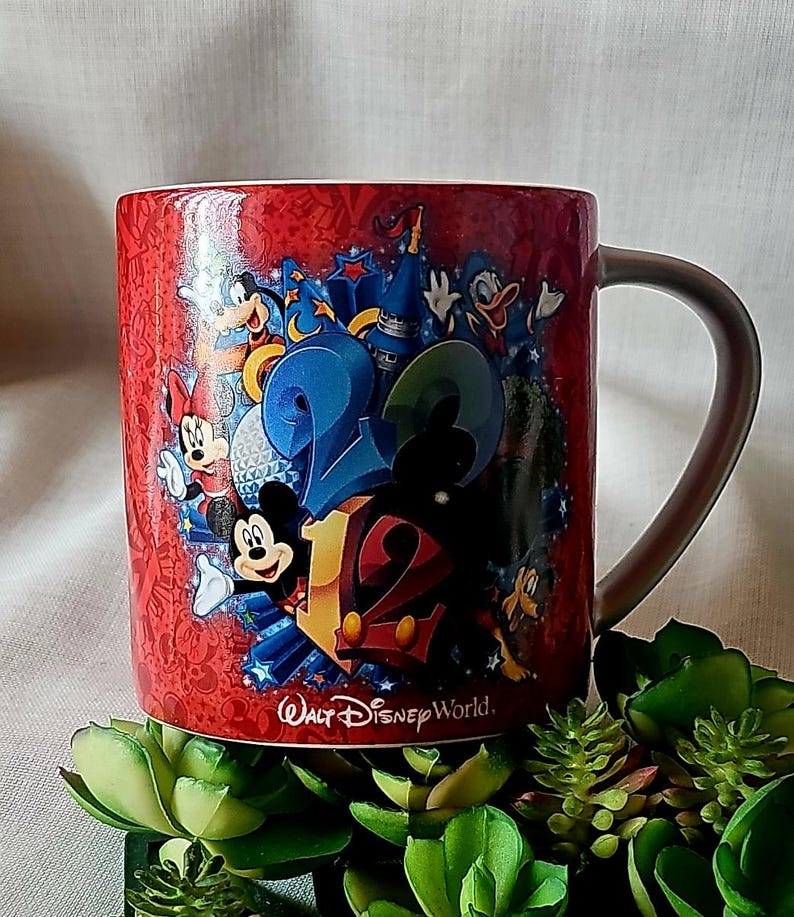 2012 Disney World Mickey and MINNIE MOUSE red ceramic Mug 12 oz. image 1